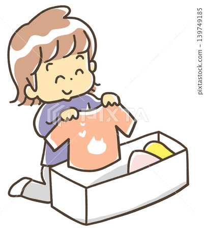 A person smiling as they take out their summer clothes 139749185