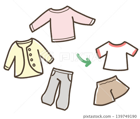 春天:從冬季服裝換成夏裝(紅色箭頭表示這種變化)。 春天:從冬季服裝換成夏裝(紅色箭頭表示這種變化)。 139749190