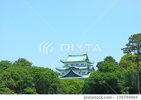 在愛知縣名古屋市,名古屋城掩映在綠樹叢中,景色宜人。 在愛知縣名古屋市,名古屋城掩映在綠樹叢中,景色宜人。 139749404