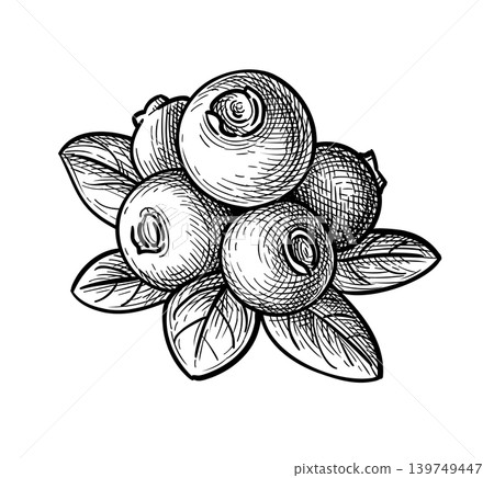 Lingonberry. Isolated ink sketch of cowberry. Lingonberry. Isolated ink sketch of cowberry. 139749447