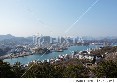 View of the Onomichi Channel and the townscape of Onomichi from the Senkoji Temple summit observation deck, PEAK. View of the Onomichi Channel and the townscape of Onomichi from the Senkoji Temple summit observation deck, PEAK. 139749461