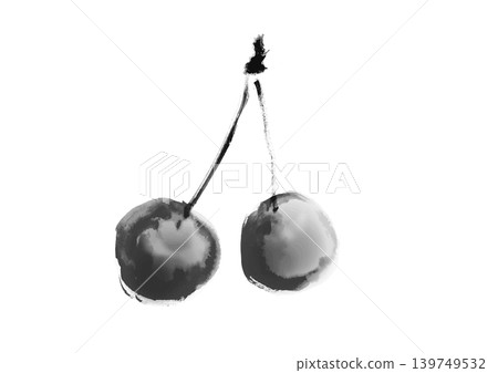 手繪櫻桃插圖,單色。 手繪櫻桃插圖,單色。 139749532