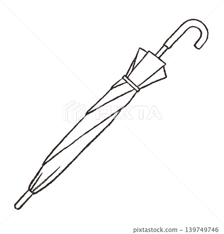 Line drawing illustration of a closed umbrella Line drawing illustration of a closed umbrella 139749746