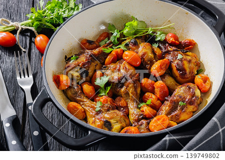 Roasted chicken drumsticks with tomatoes in a pot Roasted chicken drumsticks with tomatoes in a pot 139749802