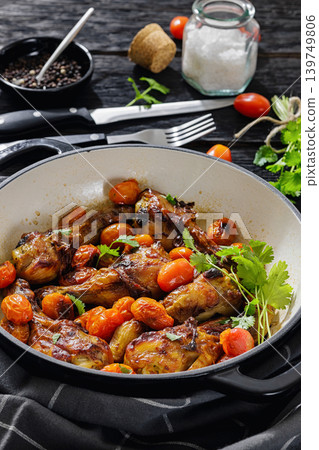 Roasted chicken drumsticks with tomatoes in a pot Roasted chicken drumsticks with tomatoes in a pot 139749806