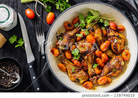 Roasted chicken drumsticks with tomatoes in a pot Roasted chicken drumsticks with tomatoes in a pot 139749810