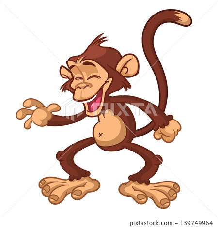 Cartoon funny brown monkey chimpanzee jumping or dancing. Vector illustration isolated on white Cartoon funny brown monkey chimpanzee jumping or dancing. Vector illustration isolated on white 139749964