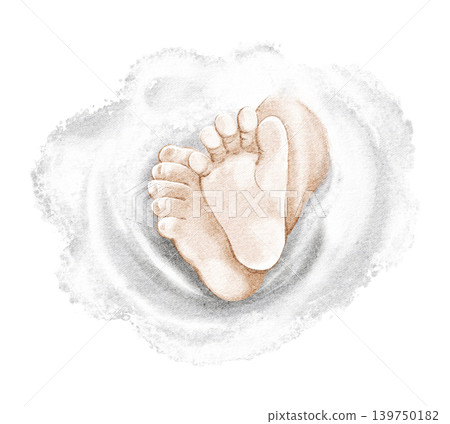 Baby Feet Watercolor Illustration Hand Painted Baby Feet Watercolor Illustration Hand Painted 139750182