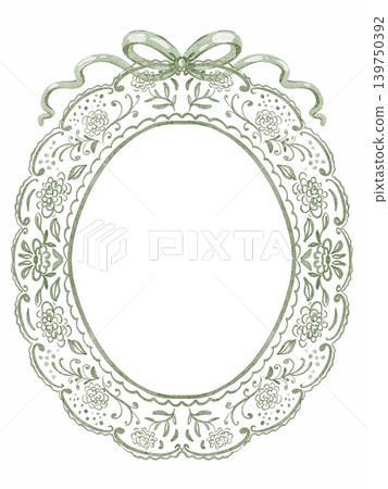 Lacy Oval Frame Bow Watercolor Hand Painted 139750392