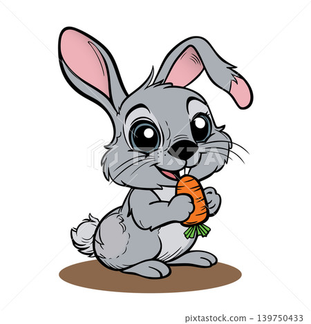 Cute Cartoon Baby Rabbit Holding a Carrot Cute Cartoon Baby Rabbit Holding a Carrot 139750433