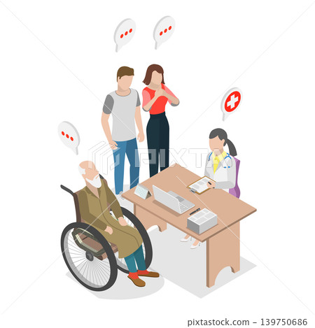 3D Isometric Flat Vector Illustration of Palliative Care, Elderly Caregiving. Item 1 3D Isometric Flat Vector Illustration of Palliative Care, Elderly Caregiving. Item 1 139750686