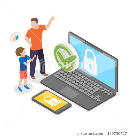 3D Isometric Flat Vector Illustration of Internet Cyber Safety, Parental Control. Item 4 139750717