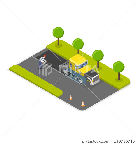 3D Isometric Flat Vector Illustration of Rout Under Construction, Set For Road Maintenance And Repair Concept. Item 2 3D Isometric Flat Vector Illustration of Rout Under Construction, Set For Road Maintenance And Repair Concept. Item 2 139750719