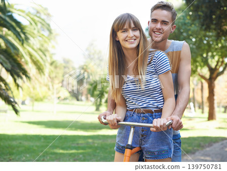 Portrait, love and couple smile on bicycle journey, outdoor wellness and romantic date in nature park. Travel, transportation and happy bonding man, woman or people ride bike on cycling trip in Spain Portrait, love and couple smile on bicycle journey, outdoor wellness and romantic date in nature park. Travel, transportation and happy bonding man, woman or people ride bike on cycling trip in Spain 139750781