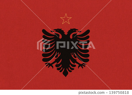 Vintage illustration of Albanian communist flag from Enver Hoxha era on fabric 139750818