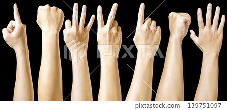Hands counting numbers from one to five and six on black background. Isolated Background. Hand Gestures. High quality photo Hands counting numbers from one to five and six on black background. Isolated Background. Hand Gestures. High quality photo 139751097