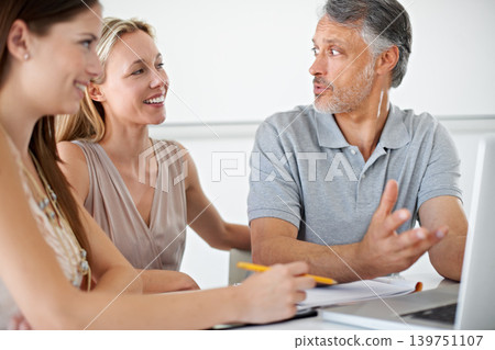 People, laptop and boardroom discussion with man for planning, strategy or ideas with news team. Women, mature employee and editor by computer for story, newspaper or online magazine in modern office People, laptop and boardroom discussion with man for planning, strategy or ideas with news team. Women, mature employee and editor by computer for story, newspaper or online magazine in modern office 139751107
