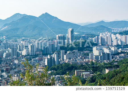 Seoul, South Korea - May. 17, 2026 : Panoramic high-angle view of Seoul cityscape and residential area from Yongmasan Mountain skywalk, South Korea Seoul, South Korea - May. 17, 2026 : Panoramic high-angle view of Seoul cityscape and residential area from Yongmasan Mountain skywalk, South Korea 139751529
