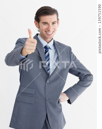 Portrait, businessman and happy thumbs up in studio with mockup for decision on white background. Corporate, male person and smile in excitement with gesture for encouragement, choice and support Portrait, businessman and happy thumbs up in studio with mockup for decision on white background. Corporate, male person and smile in excitement with gesture for encouragement, choice and support 139751590