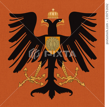 Historical flag of the Principality of Albania 1914 1920 on fabric texture Historical flag of the Principality of Albania 1914 1920 on fabric texture 139751692