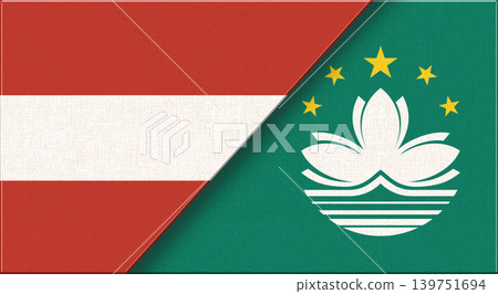 Austria and Macau flags together as symbol of international relations on fabric Austria and Macau flags together as symbol of international relations on fabric 139751694