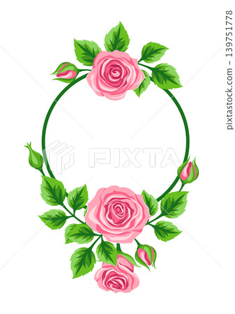 Decorative frame with roses. Beautiful realistic flowers, buds and leaves. Decorative frame with roses. Beautiful realistic flowers, buds and leaves. 139751778