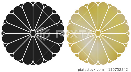Sixteen-petal double chrysanthemum, black & gold set 139752242