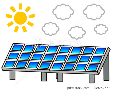 圖示一排太陽能板正在產生太陽能電力。 圖示一排太陽能板正在產生太陽能電力。 139752338