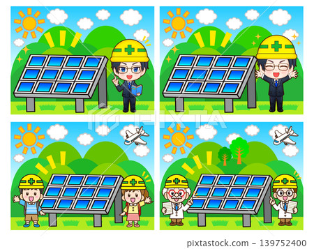 A set of illustrations of people using solar power. A set of illustrations of people using solar power. 139752400