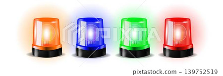 Emergency light siren with flashing orange light beacon for ambulance vehicles and construction sites. Warning flasher alert icon in 3D illustration style. 139752519