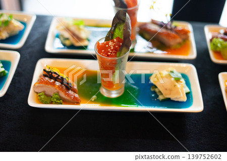 Elegant Gourmet Appetizers Served in Fine Dining Restaurant Elegant Gourmet Appetizers Served in Fine Dining Restaurant 139752602