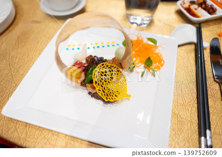Modern Fine Dining Cuisine with Artistic Food Styling 139752609