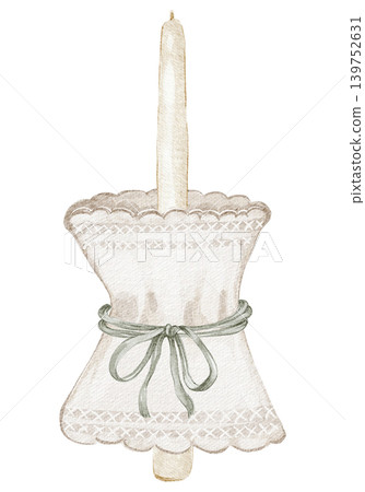 Baptism Candle Illustration Watercolor Hand Painted 139752631