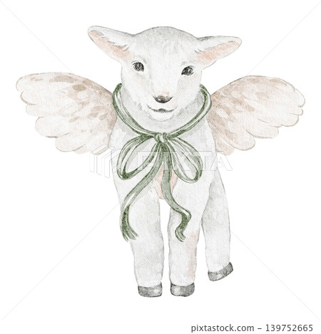 Cute lamb illustration watercolor hand painted 139752665