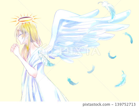 A woman with her hands clasped, an angel, wearing a stole, with blonde hair and wings. A woman with her hands clasped, an angel, wearing a stole, with blonde hair and wings. 139752713