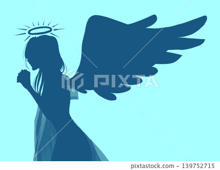 A woman with her hands clasped, an angel, a stole, silhouette. A woman with her hands clasped, an angel, a stole, silhouette. 139752715