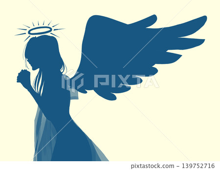 A woman with her hands clasped, an angel, a stole, silhouette. A woman with her hands clasped, an angel, a stole, silhouette. 139752716