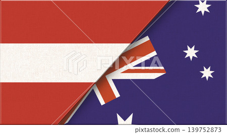 Flags of Austria and Australia. Austrian and Australian National flags on Fabric Flags of Austria and Australia. Austrian and Australian National flags on Fabric 139752873