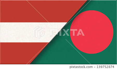 Flags of Austria and Bangladesh.Austrian and Bangladeshi flags on Fabric Texture 139752874