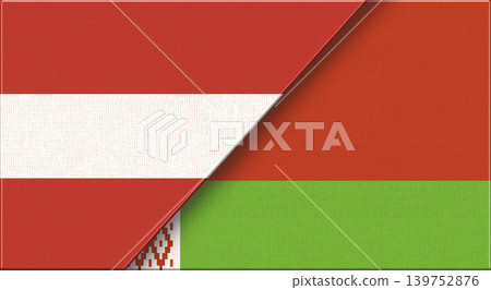 Flags of Austria and Belarus. Austrian and Belorussian National flags on Fabric 139752876