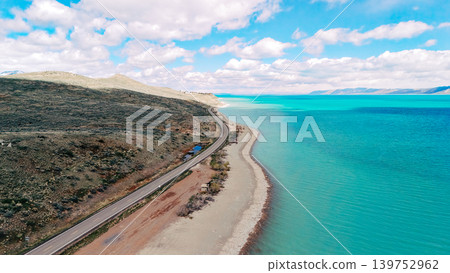 Aerial View of Scenic Road and Bear Lake Shoreline Bear Lake Utah USA Aerial View of Scenic Road and Bear Lake Shoreline Bear Lake Utah USA 139752962