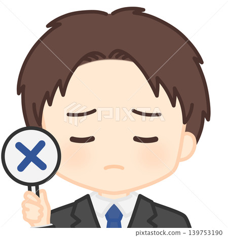 一名男員工舉著 X 標誌 一名男員工舉著 X 標誌 139753190