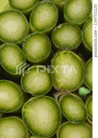 Cross Section of Fresh Green Asparagus Stalks Cross Section of Fresh Green Asparagus Stalks 139753220