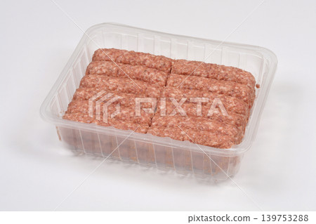 Packaged Raw Cevapcici on White Background Packaged Raw Cevapcici on White Background 139753288