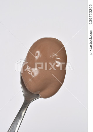 Spoonful of glossy chocolate pudding Spoonful of glossy chocolate pudding 139753296
