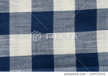 Blue and white checked fabric with simple patterns in close view Blue and white checked fabric with simple patterns in close view 139753341