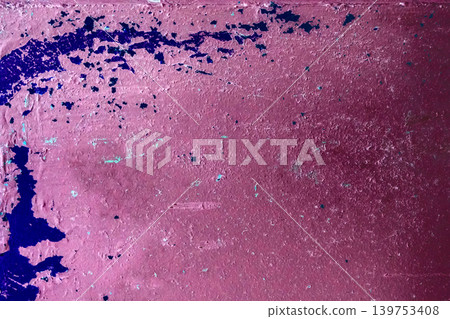 Peeling pink purple paint abstract pattern old worn metal texture weathered iron dirty background rough steel grunge color 139753408