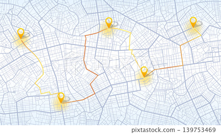 GPS navigator screen with street roads and location, destination points City top view. Online navigation. Flat style, Vector, illustration isolated. Urban highway plan, final destination GPS navigator screen with street roads and location, destination points City top view. Online navigation. Flat style, Vector, illustration isolated. Urban highway plan, final destination 139753469