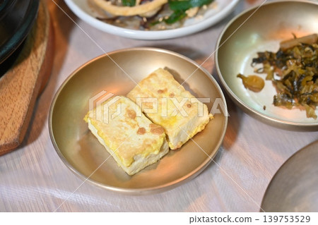 Pan fried Tofu Side Dish Served in Traditional Korean food Pan fried Tofu Side Dish Served in Traditional Korean food 139753529