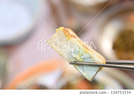 Pan fried Tofu Side Dish Served in Traditional Korean food Pan fried Tofu Side Dish Served in Traditional Korean food 139753534